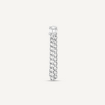 925 Sterling Silver chain earring connected to a square cut clear Cubic Zirconia stud.